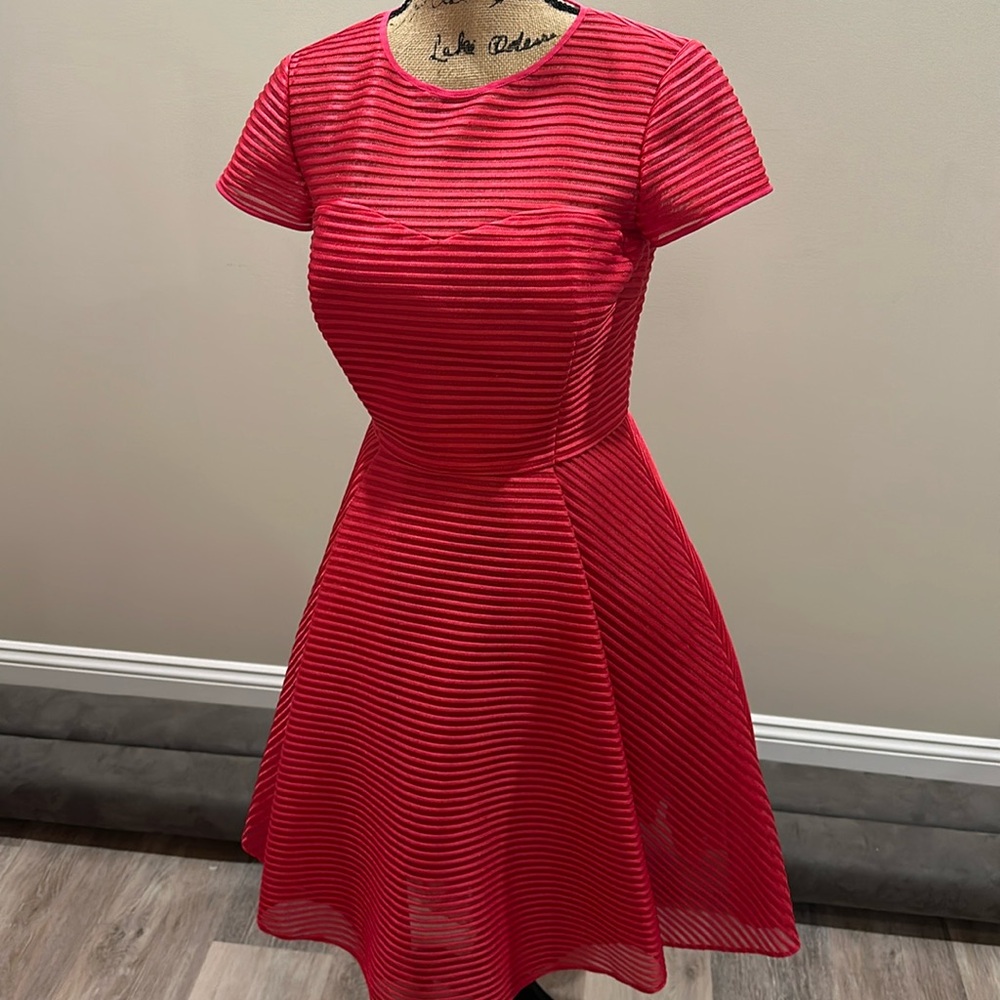 Ted Baker London Cherisa Hot Pink Textured Fit and Flare Dress